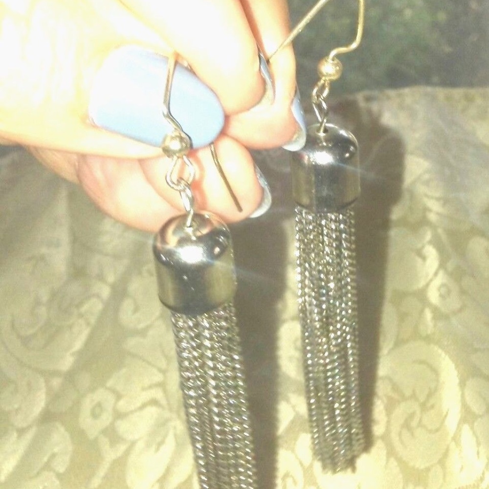 SILVER Chain Tassel Dangle EARRINGS